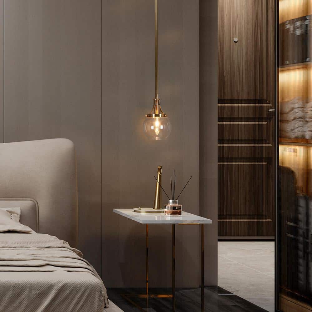 Polished Gold and Matte Black Mini Globe Pendant Light with Clear Glass Shade