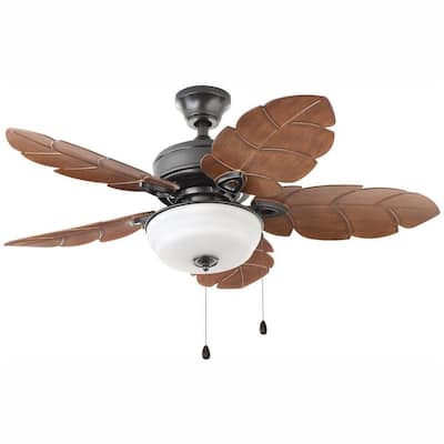 Palm Cove 44 in. Indoor/Outdoor LED Natural Iron Ceiling Fan with Light Kit, Downrod and Reversible Motor
