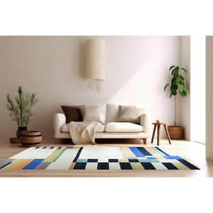 Multi 4 ft. x 6 ft. Hand-Knotted Wool Modern Modern Flat Weave Rug Area Rug