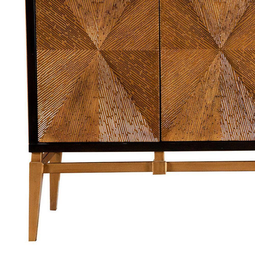 Col 60 Inch Brown and Black 4 Door Sideboard Cabinet with Gold Legs