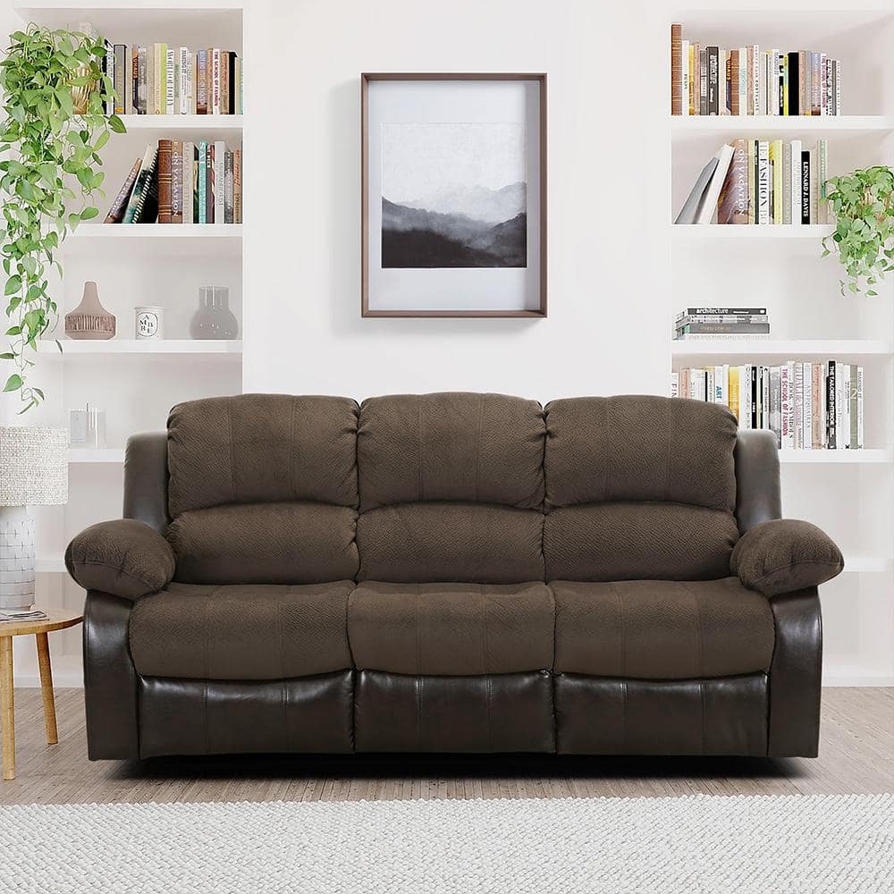 Chocolate Tufted Faux Leather Reclining Sofa with Pillow Back