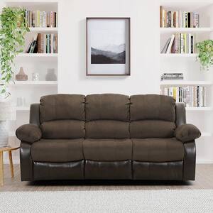Bianca 83 in. W Straight Arm Textured Plush Microfiber Rectangle Reclining Sofa in. Chocolate