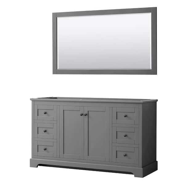 Wyndham Collection Avery 59.25 in. W x 21.75 in. D x 34.25 in. H Single Bath Vanity Cabinet without Top in Dark Gray with 58 in. Mirror