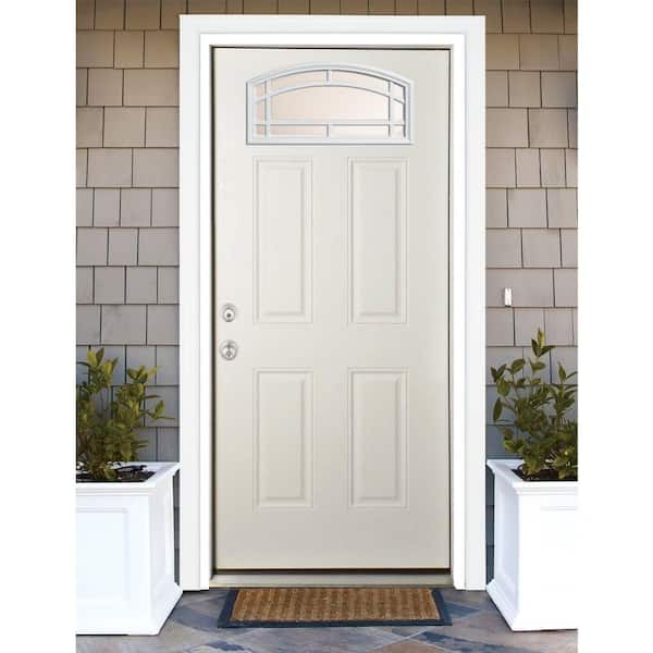 36 in. x 80 in. Element Series Cambertop Right-Hand Inswing White Primed Steel Prehung Front Door w/ 4-9/16 in. Frame