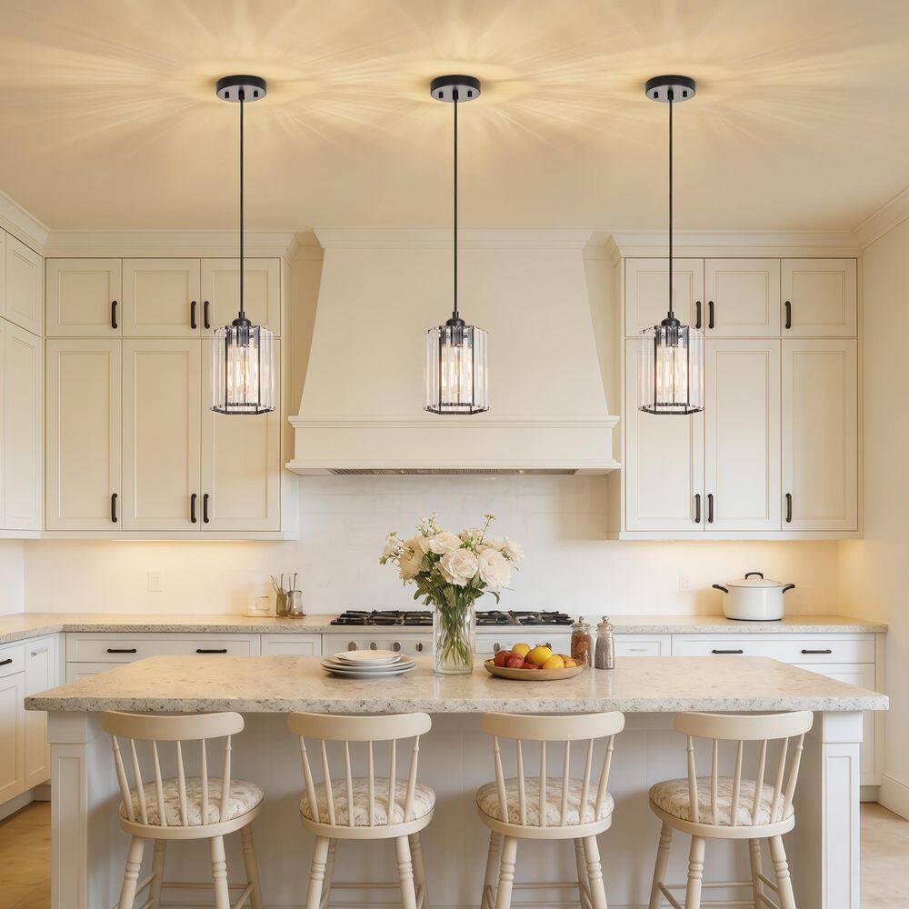 1-Light Black Crystal Mini Pendant Light for Kitchen Island or Entryway, Modern Hexagon Clear Crystal Shade price history on PriceWatchPro