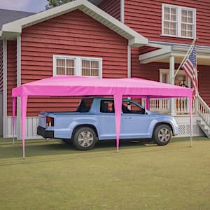 10 ft. x 20 ft. EZ Pop Up Canopy Outdoor Portable Party Folding Tent with 6 Removable Sidewalls and Carry Bag, Pink