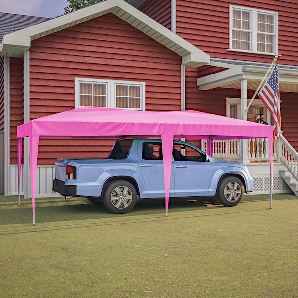 ToolCat 10 ft. x 20 ft. EZ Pop Up Canopy Outdoor Portable Party Folding Tent with 6 Removable Sidewalls and Carry Bag, Pink