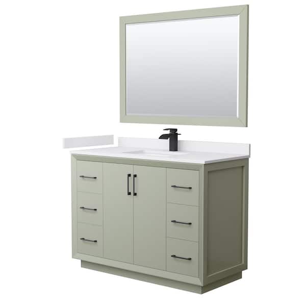 Wyndham Collection Strada 48 in. W x 22 in. D x 35 in. H Single Bath Vanity in Light Green with White Cultured Marble Top and 46 in. Mirror