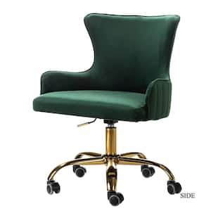 Green Velvet Task Chair with Smooth-Rolling Casters And Iron Legs