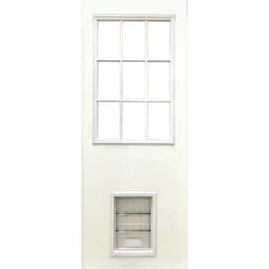 31-3/4 in. x 79 in. Reliant Series Clear 9-Lite White Primed Fiberglass Front Door Slab with Large Pet Door