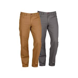 Men's 30 in. x 30 in. Khaki and Gray Cotton/Polyester/Spandex Flex Work Pants with 6-Pockets (2-Pack)