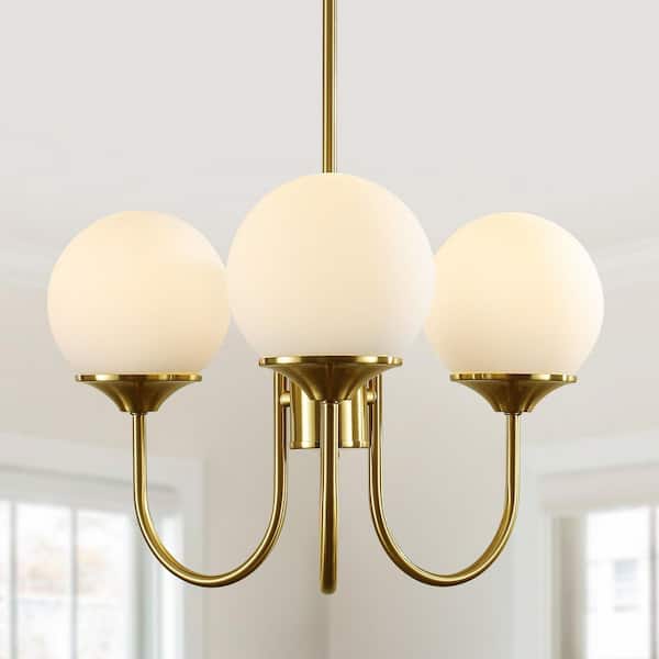3-Light Brass Mid Century Sputnik Globe Pendant Light with Milk White Glass Shade Chandelier for Living Room