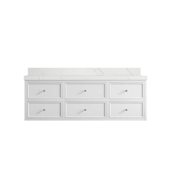 Willow Collections Roswell Floating 60 in. Single Sink Freestanding White Bath Vanity with Calacatta Laza Qt. Top Unassembled