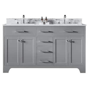 Clariette 60 in. W x 22 in. D x 34.21 in. H Bath Vanity in Taupe Grey with Marble Vanity Top in White with White Basins