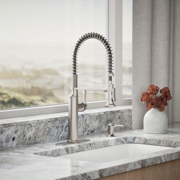 Sous Pro-Style Single Handle Pull Down Sprayer Kitchen Faucet in Vibrant Stainless Steel