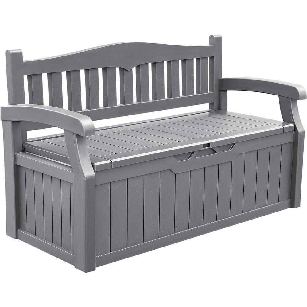 80 Gal. Grey Resin Outdoor Storage Bench Lockable for Patio Furniture, Gard