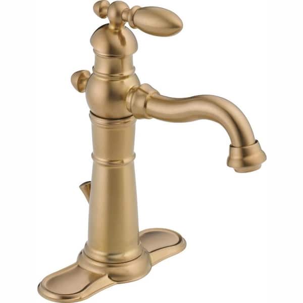 Delta Victorian Single Hole Single-Handle Bathroom Faucet with Metal Drain Assembly in Champagne Bronze