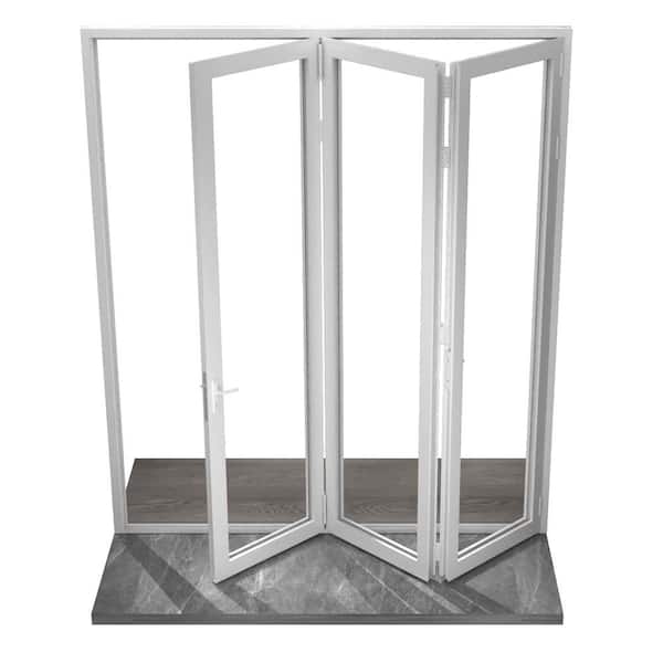 108 in. x 96 in. Left Swing/Outswing White Aluminum Folding Patio Door