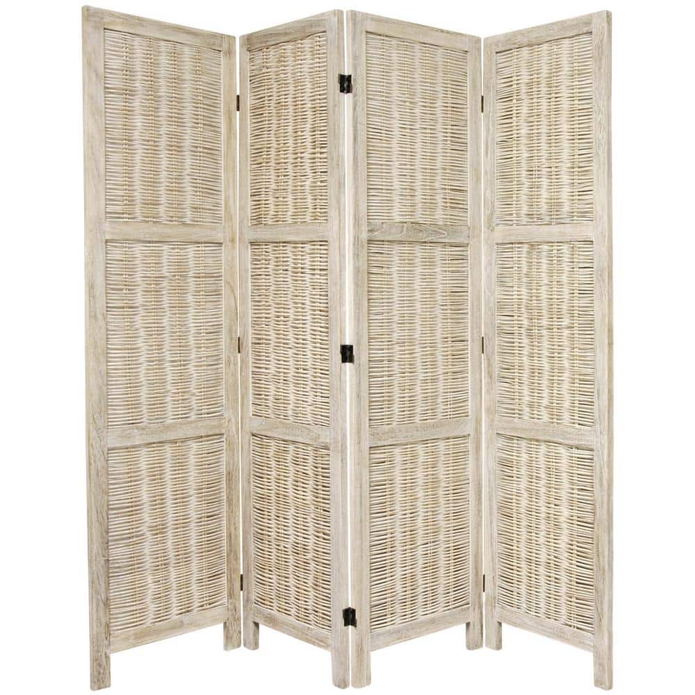 Burnt White Bamboo and Hardwood 4-Panel Folding Room Divider