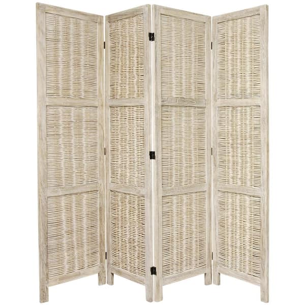 Oriental Furniture 5.5 ft. Burnt White Matchstick 4-Panel Room Divider