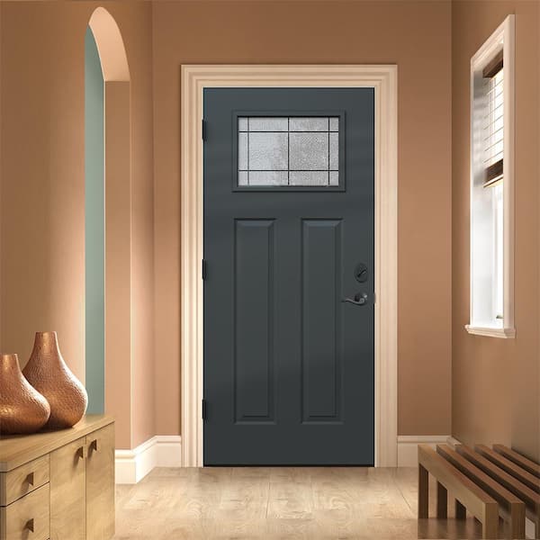 36 in. x 80 in. Right-Hand Craftsman Dilworth Decorative Glass Marine Steel Prehung Front Door