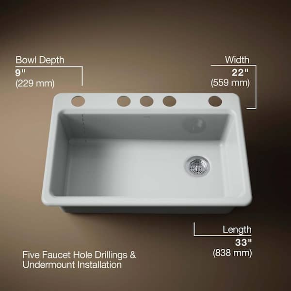 K　5U KOHLER Riverby Undermount Cast-Iron 33 in. 5-Hole Single Bowl