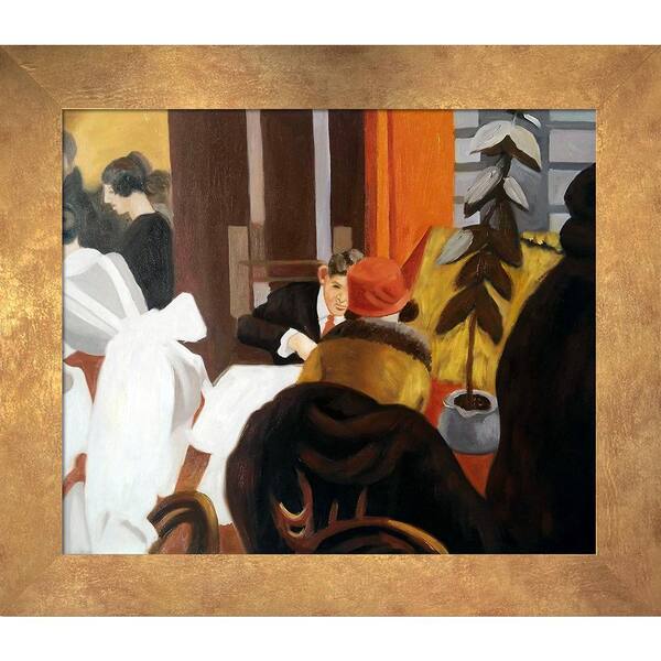 LA PASTICHE New York Restaurant by Edward Hopper Florentine Gold Framed Abstract Oil Painting Art Print 26 in. x 30 in.