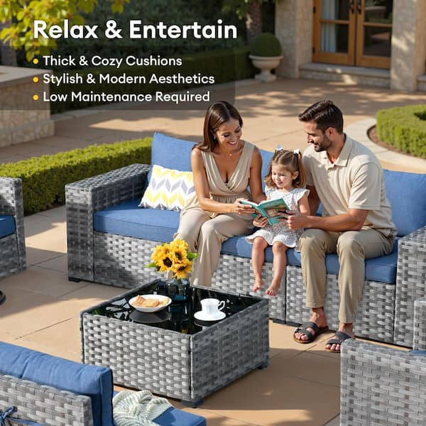 HOOOWOOO Crater Grey 10-Piece Wicker Outdoor Patio Fire Pit