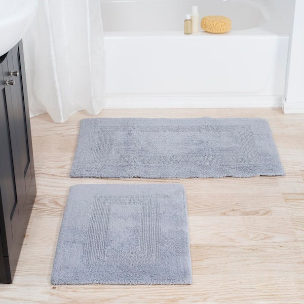 Silver 1 ft. 10 in. x 2 ft. 11 in. Cotton 2-Piece Bath Rug Set