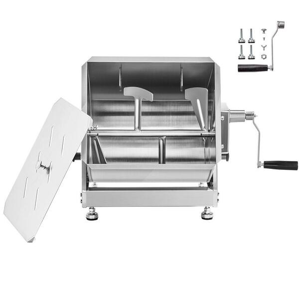 Stainless Steel 30L Tilt Tank, Max 30LBS Manual Meat Sausage Mixer with Lid Handle Gear Reducer