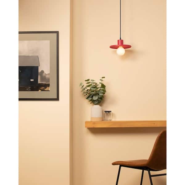 Radiance Collection 1-Light Matte Black Pendant Light with Cerise Ceramic Shade