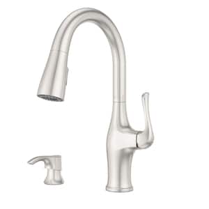 Wray Single-Handle Pull-Down Sprayer Kitchen Faucet with SoloTilt Soap Dispenser in Spot Defense Stainless Steel