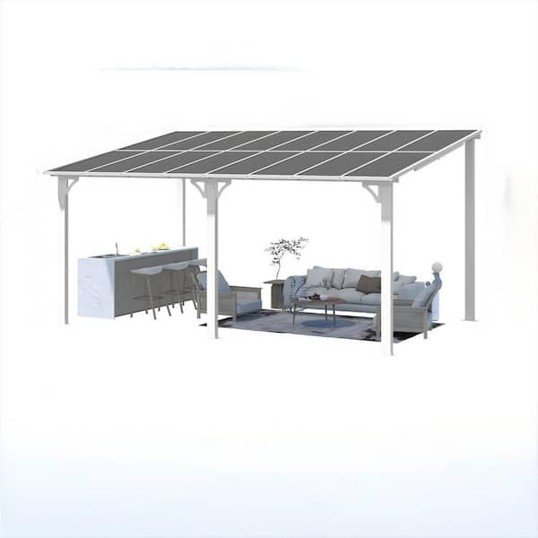 16 ft. x 10 ft. White Aluminum Sloped Hardtop Pergola with UV-Blocking Polycarbonate Patio Cover and Wall Mount Kit