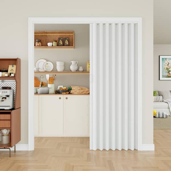 60 in. x 80 in. White Vinyl PVC Accordion Door, Interior Folding Doors with Installation Hardware