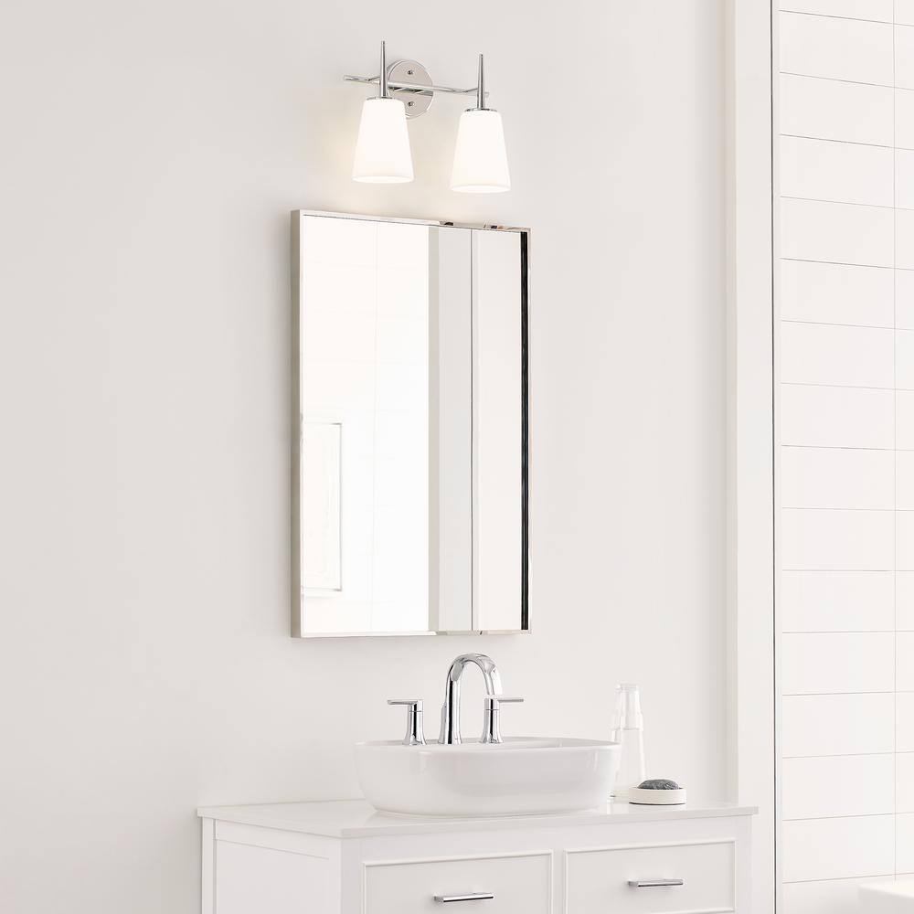 Sleek Chrome Dual Light Vanity with Etched Opal Shades
