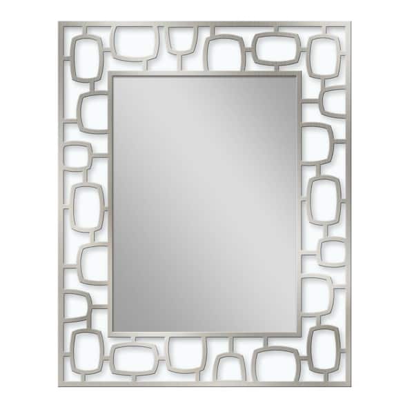 Deco Mirror 24 in. W x 30 in. H Metal Oblong Circle Etched Wall Mirror in Brush Nickel