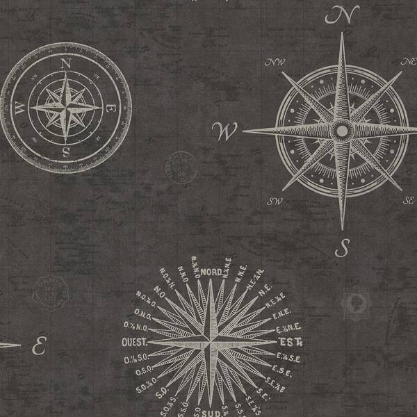 Beacon House Navigate Charcoal Vintage Compass Charcoal Wallpaper Sample