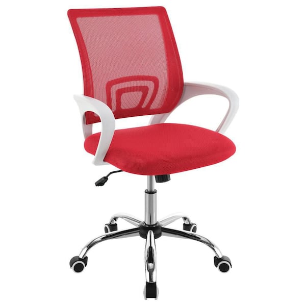 Fera Mesh Fabric Seat Rolling Office Chair in Red with Adjustable Chrome Base