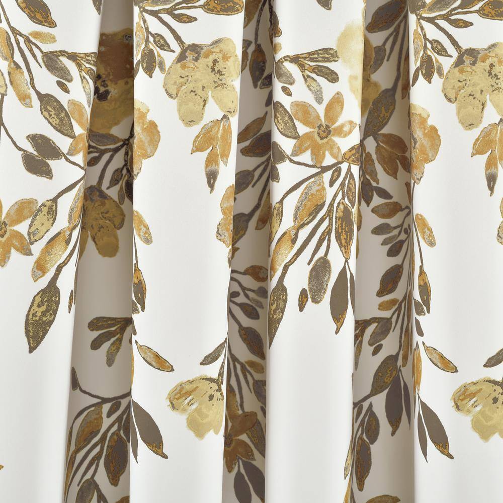 Tanisha Neutral Gray Polyester Floral Blackout Curtain Panels