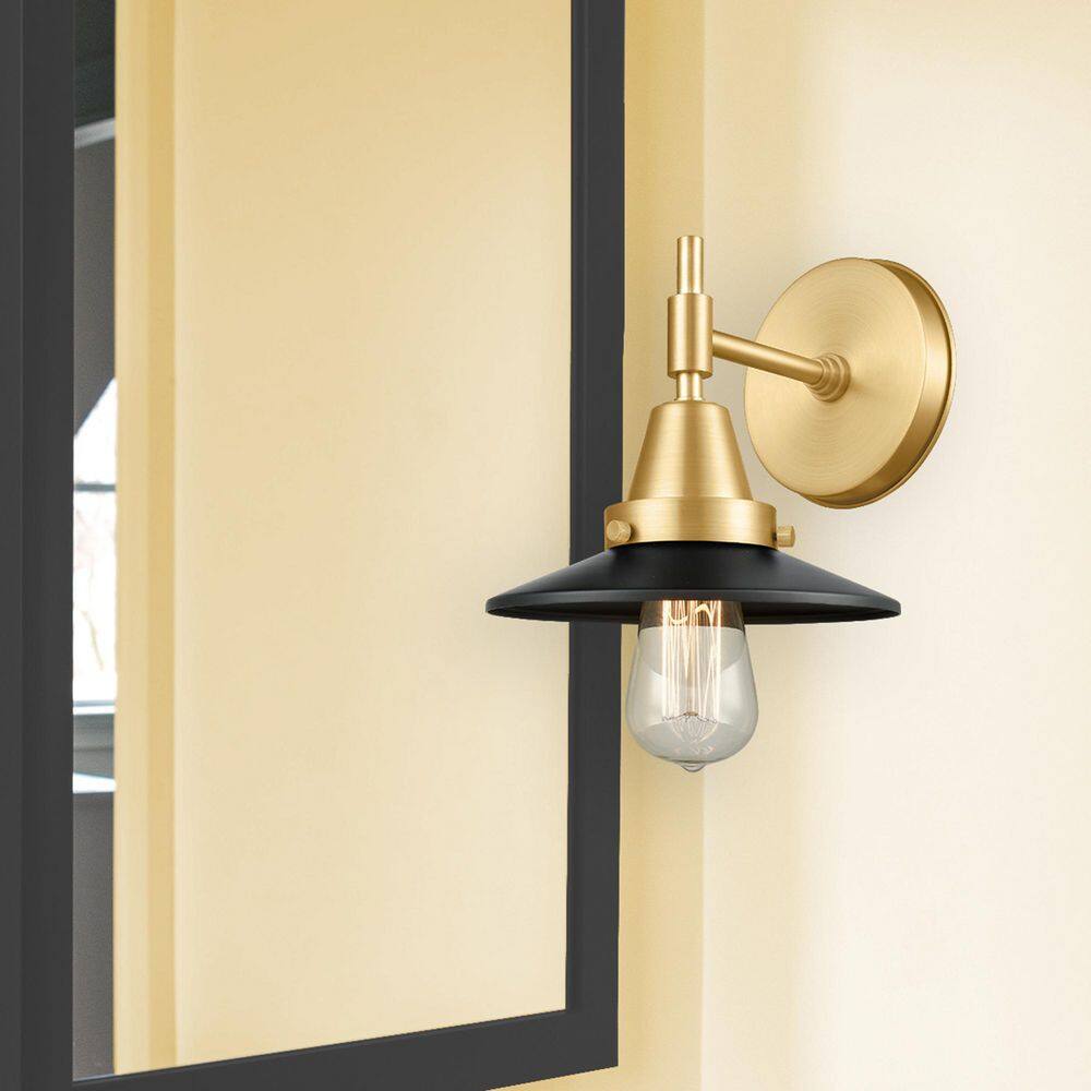 Railroad 1-Light Satin Gold Wall Sconce with Black Metal Shade price history on PriceWatchPro
