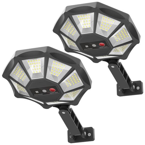 Solar 168 LED 6500K Flood Light Outdoor Motion Sensor 8-Sides IP66 Waterproof Dusk to Dawn Work Light 2-Pack