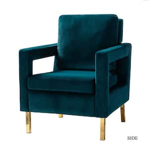 Anika Modern Teal Comfy Velvet Arm Chair with Stainless Steel Legs and Square Open-framed Arm
