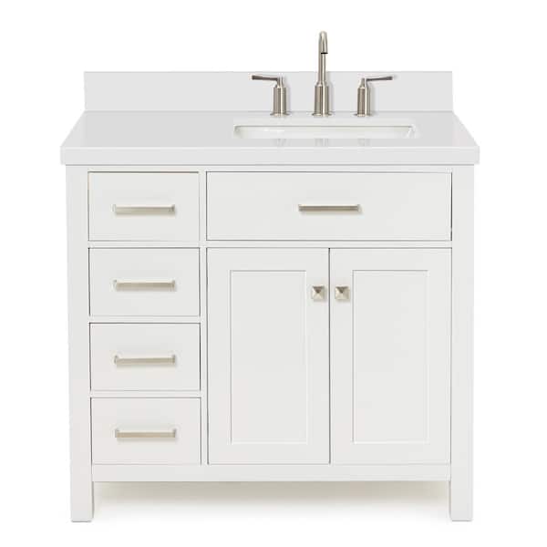 Bristol 36 in. W x 22 in. D x 36 in. H Freestanding Bath Vanity in White with Pure White Quartz Top