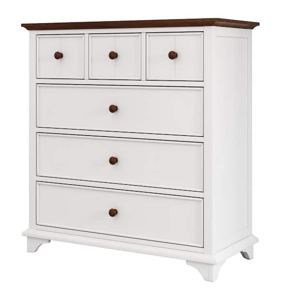 Unbranded 39.4 in. W x 17.7 in. D x 42.3 in. H White Wood Linen Cabinet with 6-Drawer Chest and Walnut Top for Bedroom