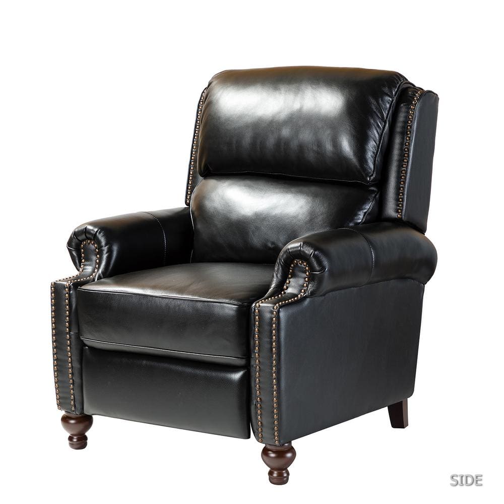 JAYDEN CREATION Joseph Black Genuine Leather Swivel Rocking Manual Recliner  with Straight Tufted Back Cushion and Curved Mood Arms RCCZ0827-BLK - The  Home Depot