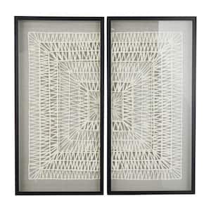 White Handmade 3D Origami Geometric Shadow Box with Black Framed (Set of 2) 39.4 in x 19.7 in