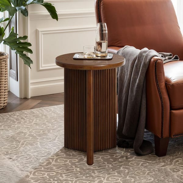 15.75 in. Round Wood Side Table with Walnut Finish