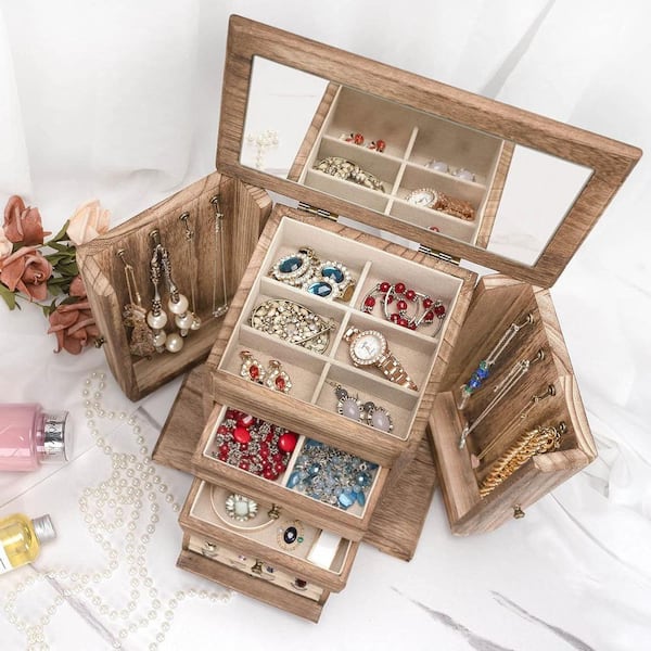 Rustic Brown 10.5 in. x 12.6 in. Wood Rustic Jewelry Organizer Box