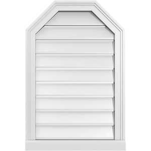 20 in. x 30 in. Octagonal Top Surface Mount PVC Gable Vent: Functional with Brickmould Sill Frame