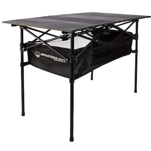 Camping Table-Plastic Folding Table with Storage Compartment and Carry Bag for Picnic, Tailgate or Cookout (Black)
